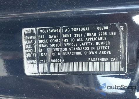 2009 Volkswagen Eos Komfort из США, поврежденный, VIN WVWBA71F69V009030